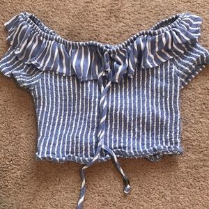 Blue and white stripped crop top